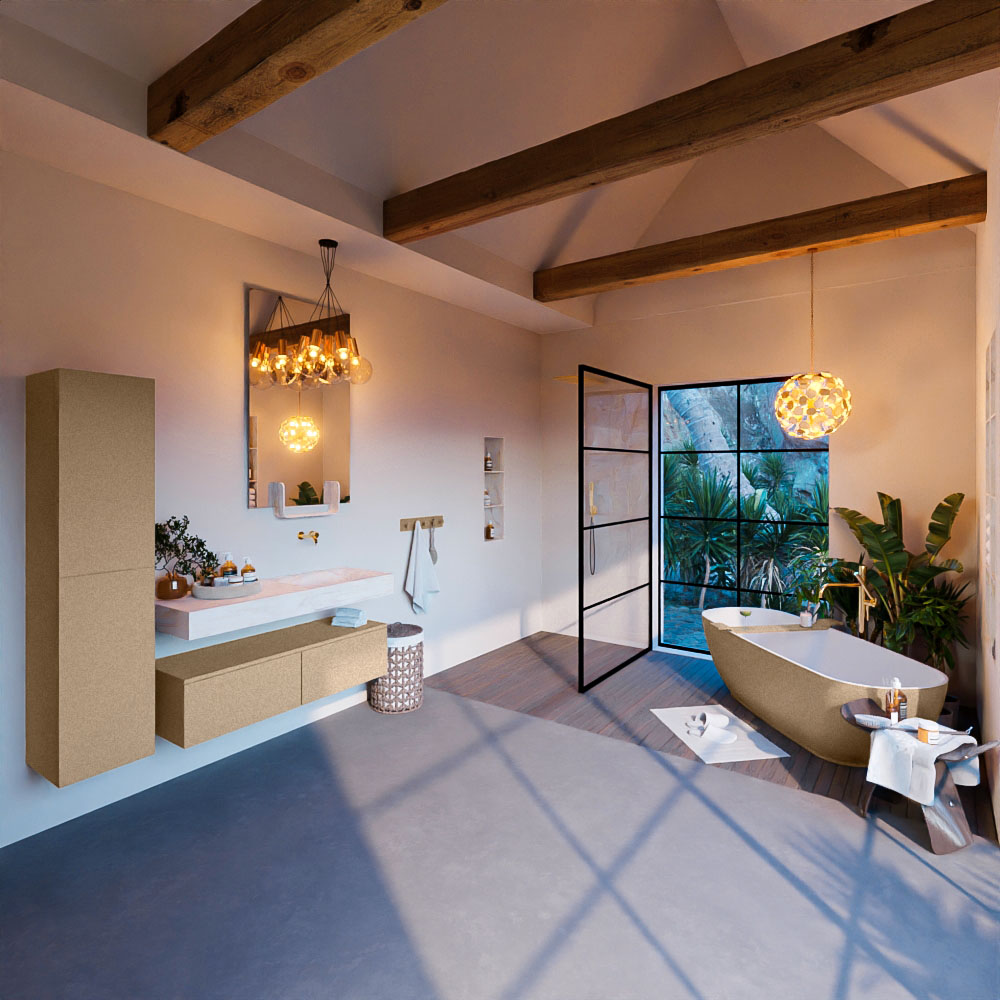 MONDIAZ ALAN-DLUX 120cm mueble de baño Oro 2 cajones. Lavabo CLOUD Derecho sin orificios color Opalo. 3 MONDIAZ ALAN-DLUX 120cm mueble de baño Oro 2 cajones. Lavabo CLOUD Derecho sin orificios color Opalo. - Imagen 3