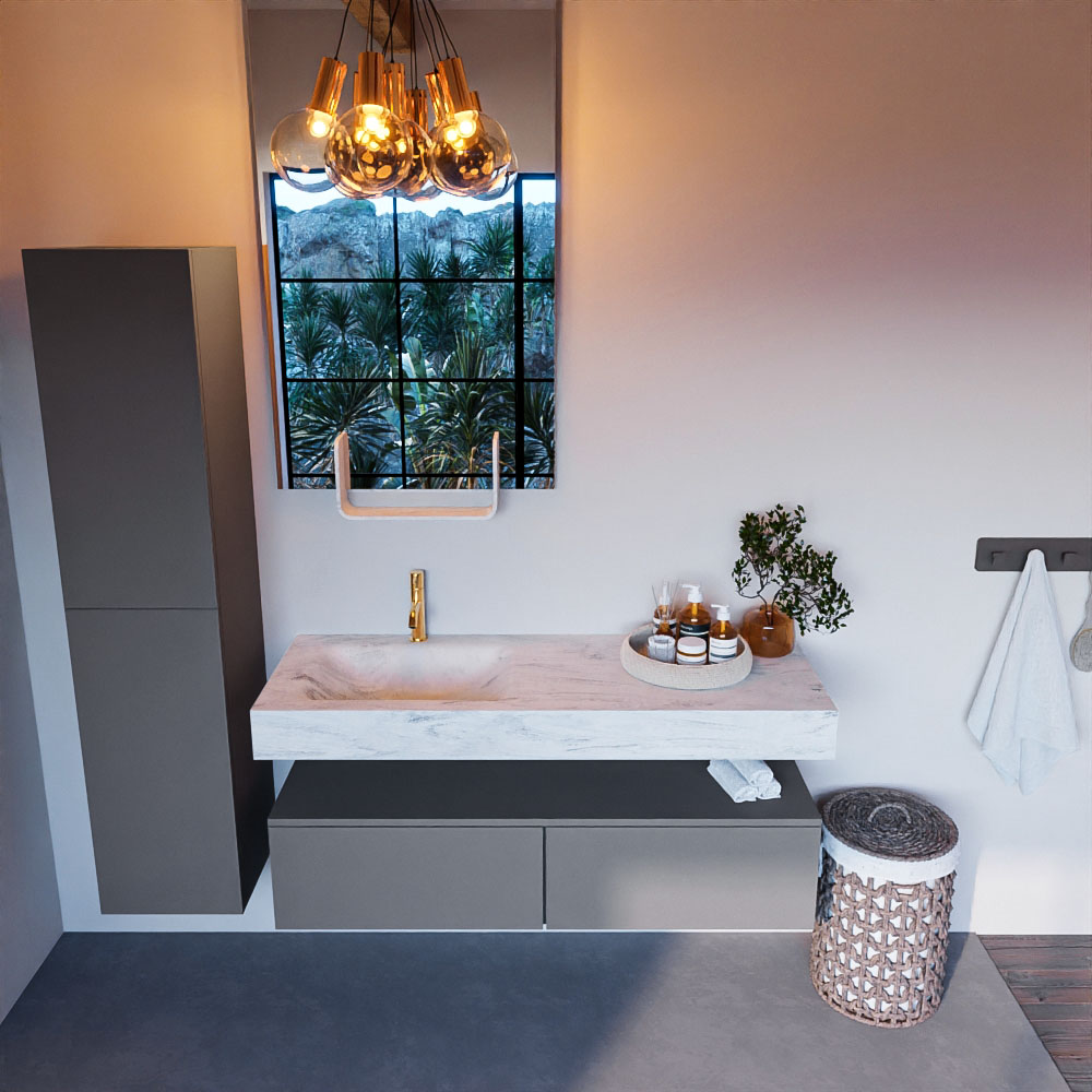 MONDIAZ ALAN-DLUX 130cm mueble de baño Plata 2 cajones. Lavabo CLOUD Izquierda 1 orificio color Opalo. 2 MONDIAZ ALAN-DLUX 130cm mueble de baño Plata 2 cajones. Lavabo CLOUD Izquierda 1 orificio color Opalo. - Imagen 2