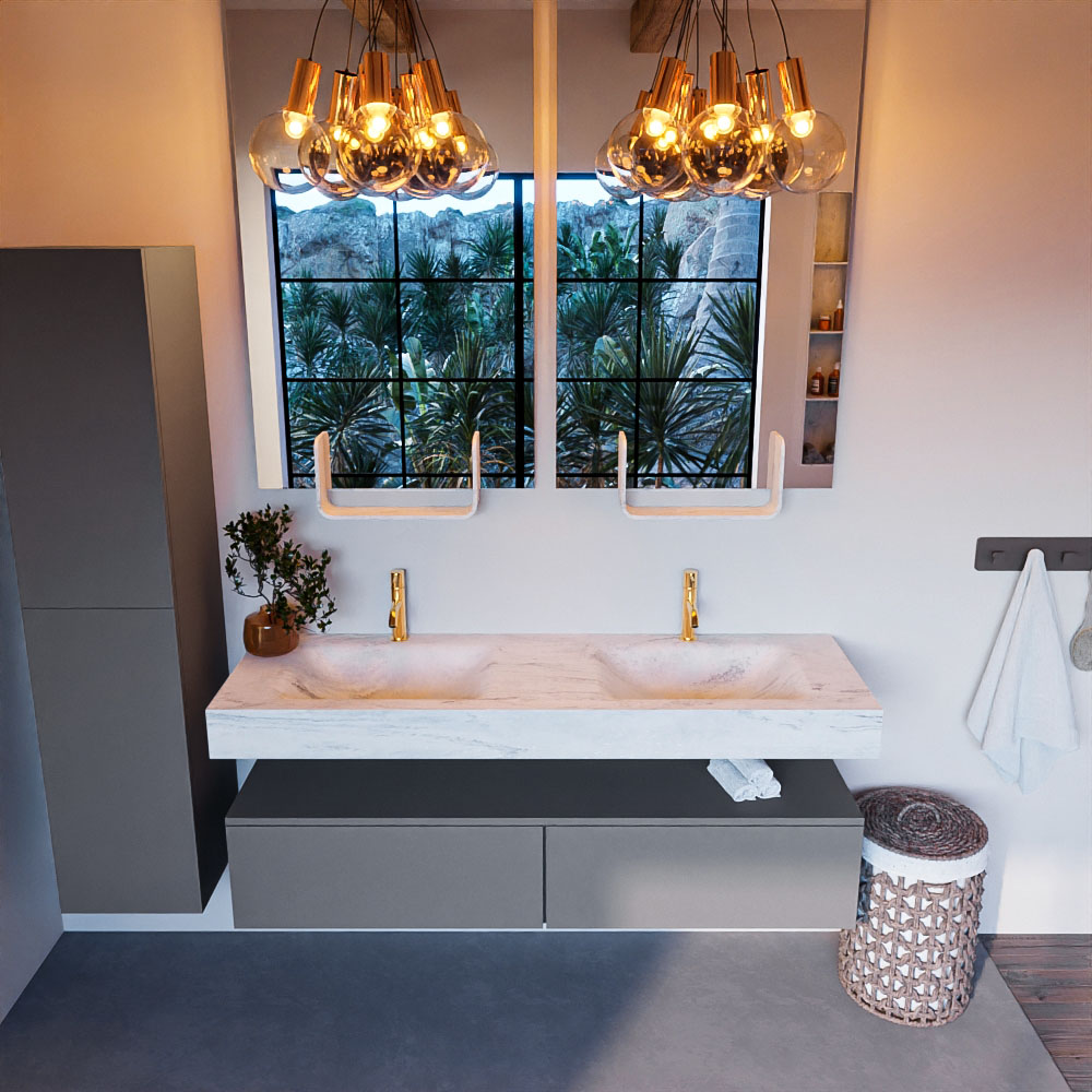 MONDIAZ ALAN-DLUX 150cm mueble de baño Plata 2 cajones. Lavabo CLOUD Doble 2 orificios color Opalo. 2 MONDIAZ ALAN-DLUX 150cm mueble de baño Plata 2 cajones. Lavabo CLOUD Doble 2 orificios color Opalo. - Imagen 2