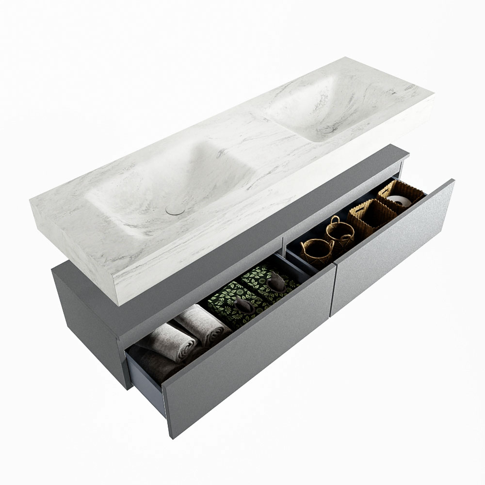 MONDIAZ ALAN-DLUX 150cm mueble de baño Plata 2 cajones. Lavabo CLOUD Doble 2 orificios color Opalo. 6 MONDIAZ ALAN-DLUX 150cm mueble de baño Plata 2 cajones. Lavabo CLOUD Doble 2 orificios color Opalo. - Imagen 6