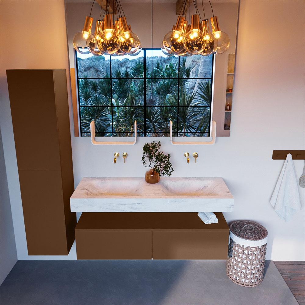 MONDIAZ ALAN-DLUX 130cm mueble de baño Rust 2 cajones. Lavabo CLOUD Doble sin orificios color Opalo. 2 MONDIAZ ALAN-DLUX 130cm mueble de baño Rust 2 cajones. Lavabo CLOUD Doble sin orificios color Opalo. - Imagen 2