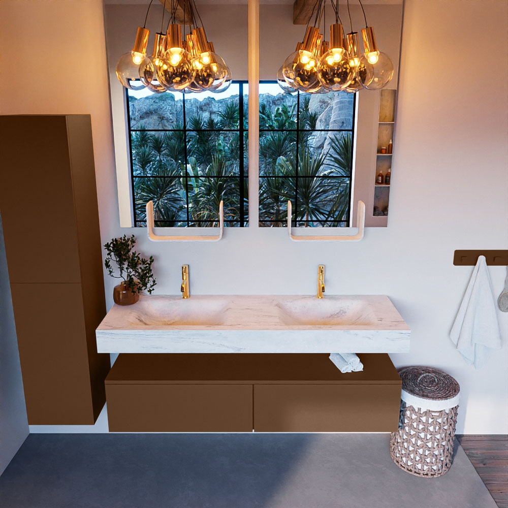 MONDIAZ ALAN-DLUX 150cm mueble de baño Rust 2 cajones. Lavabo CLOUD Doble 2 orificios color Opalo. 2 MONDIAZ ALAN-DLUX 150cm mueble de baño Rust 2 cajones. Lavabo CLOUD Doble 2 orificios color Opalo. - Imagen 2