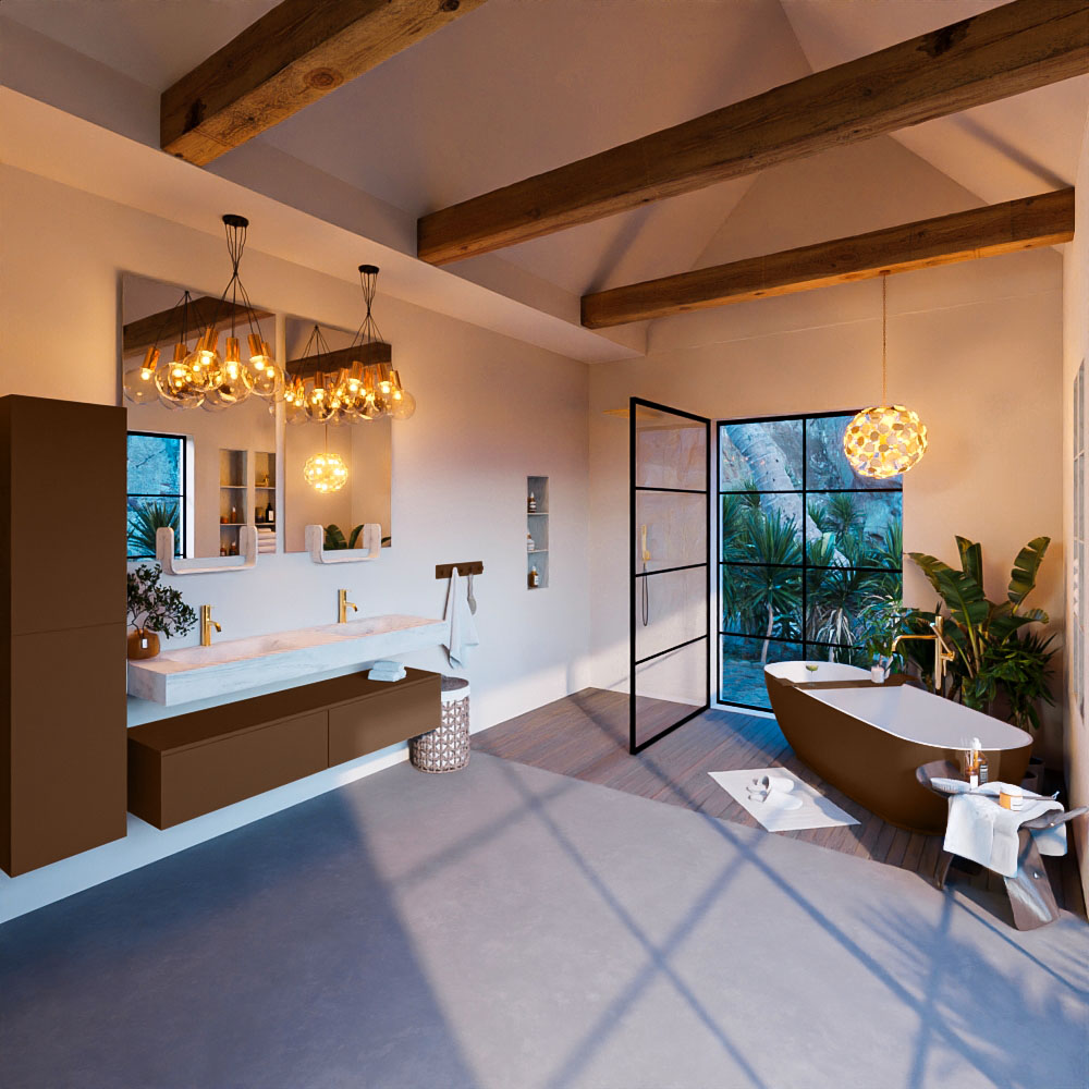 MONDIAZ ALAN-DLUX 150cm mueble de baño Rust 2 cajones. Lavabo CLOUD Doble 2 orificios color Opalo. 3 MONDIAZ ALAN-DLUX 150cm mueble de baño Rust 2 cajones. Lavabo CLOUD Doble 2 orificios color Opalo. - Imagen 3