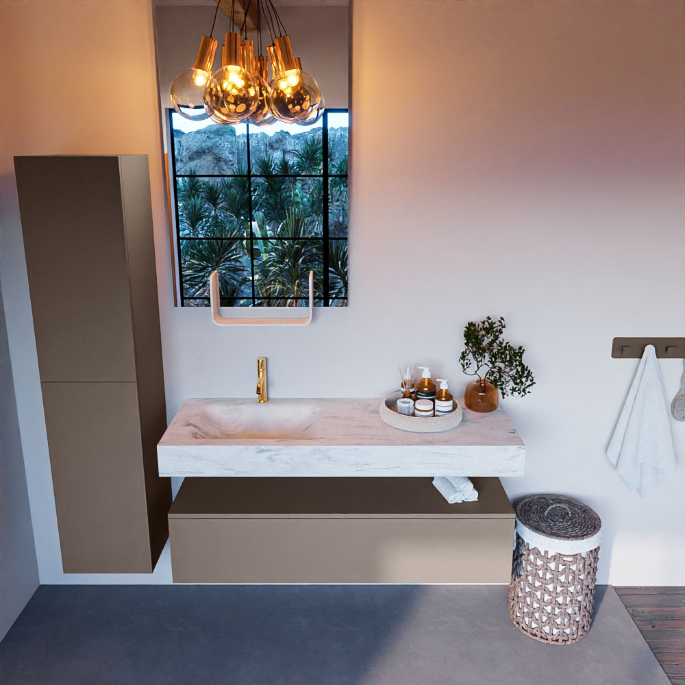 MONDIAZ ALAN-DLUX 130cm mueble de baño Smoke 1 cajón. Lavabo CLOUD Izquierda 1 orificio color Opalo. 2 MONDIAZ ALAN-DLUX 130cm mueble de baño Smoke 1 cajón. Lavabo CLOUD Izquierda 1 orificio color Opalo. - Imagen 2