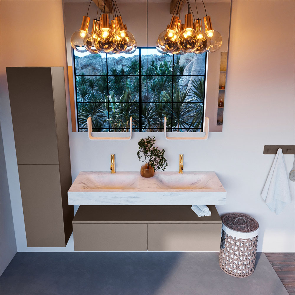 MONDIAZ ALAN-DLUX 130cm mueble de baño Smoke 2 cajones. Lavabo CLOUD Doble 2 orificios color Opalo. 2 MONDIAZ ALAN-DLUX 130cm mueble de baño Smoke 2 cajones. Lavabo CLOUD Doble 2 orificios color Opalo. - Imagen 2