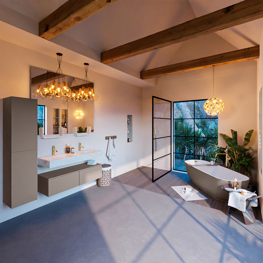 MONDIAZ ALAN-DLUX 120cm mueble de baño Smoke 2 cajones. Lavabo CLOUD Doble 2 orificios color Opalo. 3 MONDIAZ ALAN-DLUX 120cm mueble de baño Smoke 2 cajones. Lavabo CLOUD Doble 2 orificios color Opalo. - Imagen 3