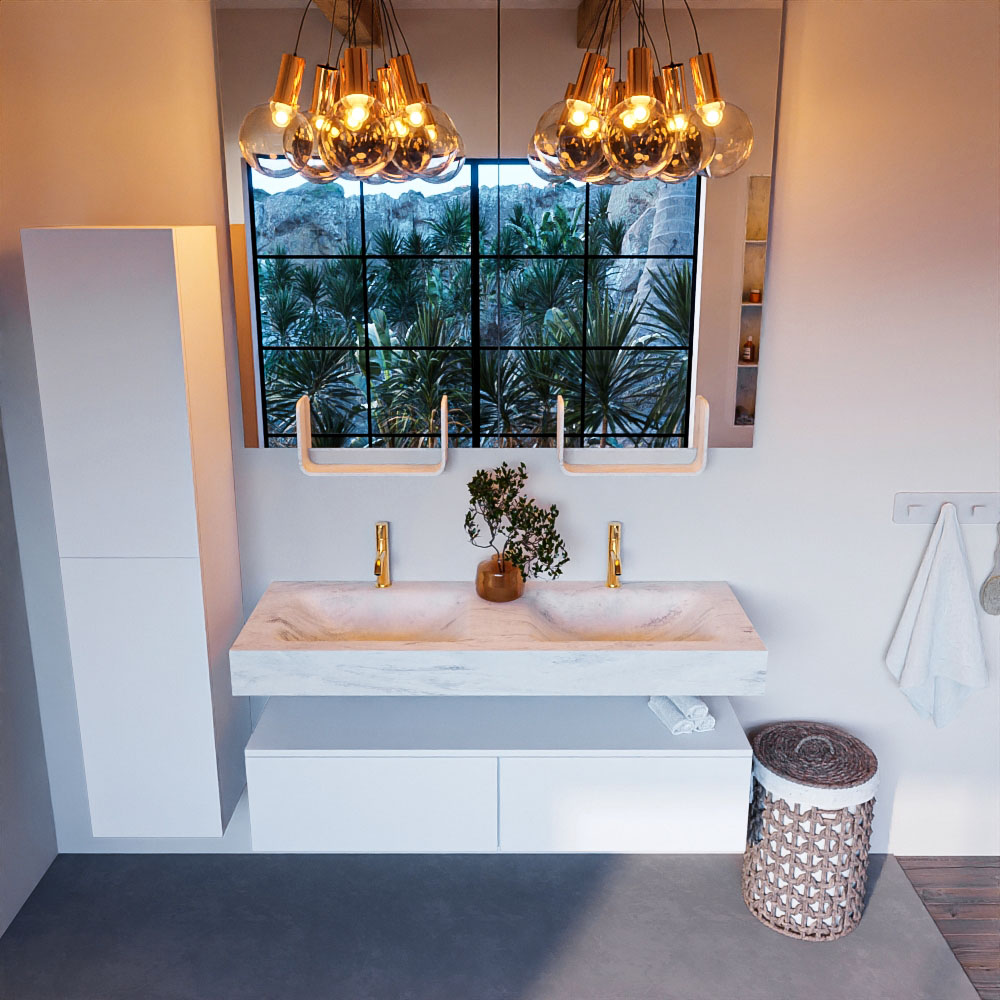 MONDIAZ ALAN-DLUX 130cm mueble de baño Talc 2 cajones. Lavabo CLOUD Doble 2 orificios color Opalo. 2 MONDIAZ ALAN-DLUX 130cm mueble de baño Talc 2 cajones. Lavabo CLOUD Doble 2 orificios color Opalo. - Imagen 2