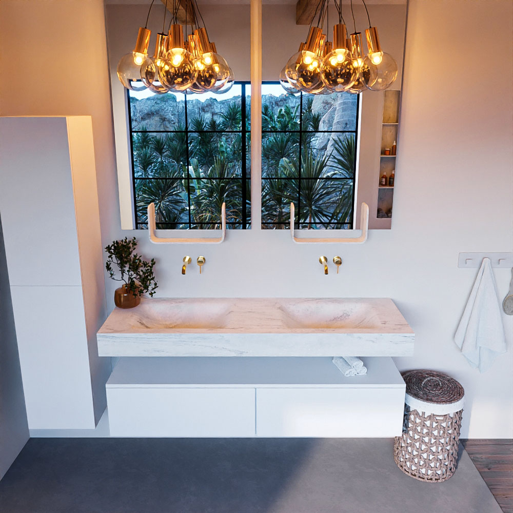MONDIAZ ALAN-DLUX 150cm mueble de baño Talc 2 cajones. Lavabo CLOUD Doble sin orificios color Opalo. 2 MONDIAZ ALAN-DLUX 150cm mueble de baño Talc 2 cajones. Lavabo CLOUD Doble sin orificios color Opalo. - Imagen 2