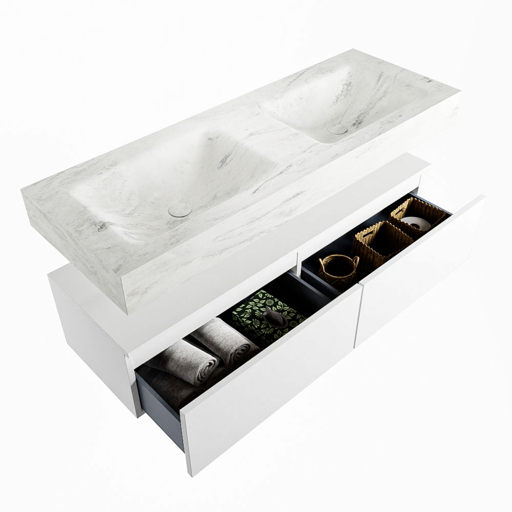MONDIAZ ALAN-DLUX 130cm mueble de baño Talc 2 cajones. Lavabo CLOUD Doble 2 orificios color Opalo. 6 MONDIAZ ALAN-DLUX 130cm mueble de baño Talc 2 cajones. Lavabo CLOUD Doble 2 orificios color Opalo. - Imagen 6