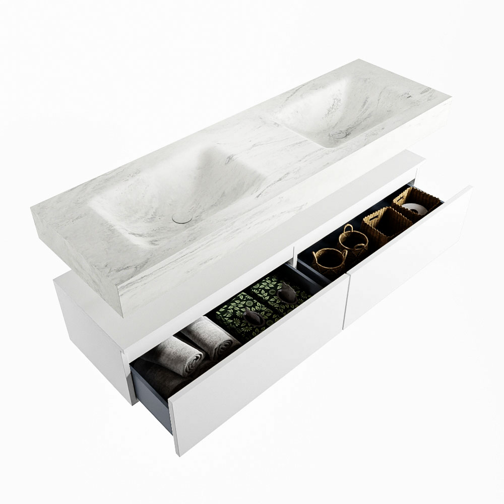 MONDIAZ ALAN-DLUX 150cm mueble de baño Talc 2 cajones. Lavabo CLOUD Doble sin orificios color Opalo. 6 MONDIAZ ALAN-DLUX 150cm mueble de baño Talc 2 cajones. Lavabo CLOUD Doble sin orificios color Opalo. - Imagen 6
