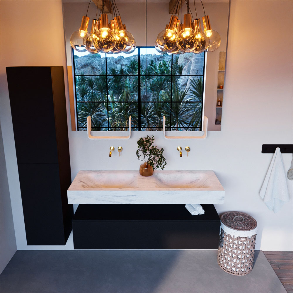 MONDIAZ ALAN-DLUX 130cm mueble de baño Urban 1 cajón. Lavabo CLOUD Doble sin orificios color Opalo. 2 MONDIAZ ALAN-DLUX 130cm mueble de baño Urban 1 cajón. Lavabo CLOUD Doble sin orificios color Opalo. - Imagen 2