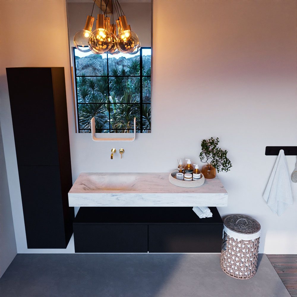 MONDIAZ ALAN-DLUX 130cm mueble de baño Urban 2 cajones. Lavabo CLOUD Izquierda sin orificios color Opalo. 2 MONDIAZ ALAN-DLUX 130cm mueble de baño Urban 2 cajones. Lavabo CLOUD Izquierda sin orificios color Opalo. - Imagen 2