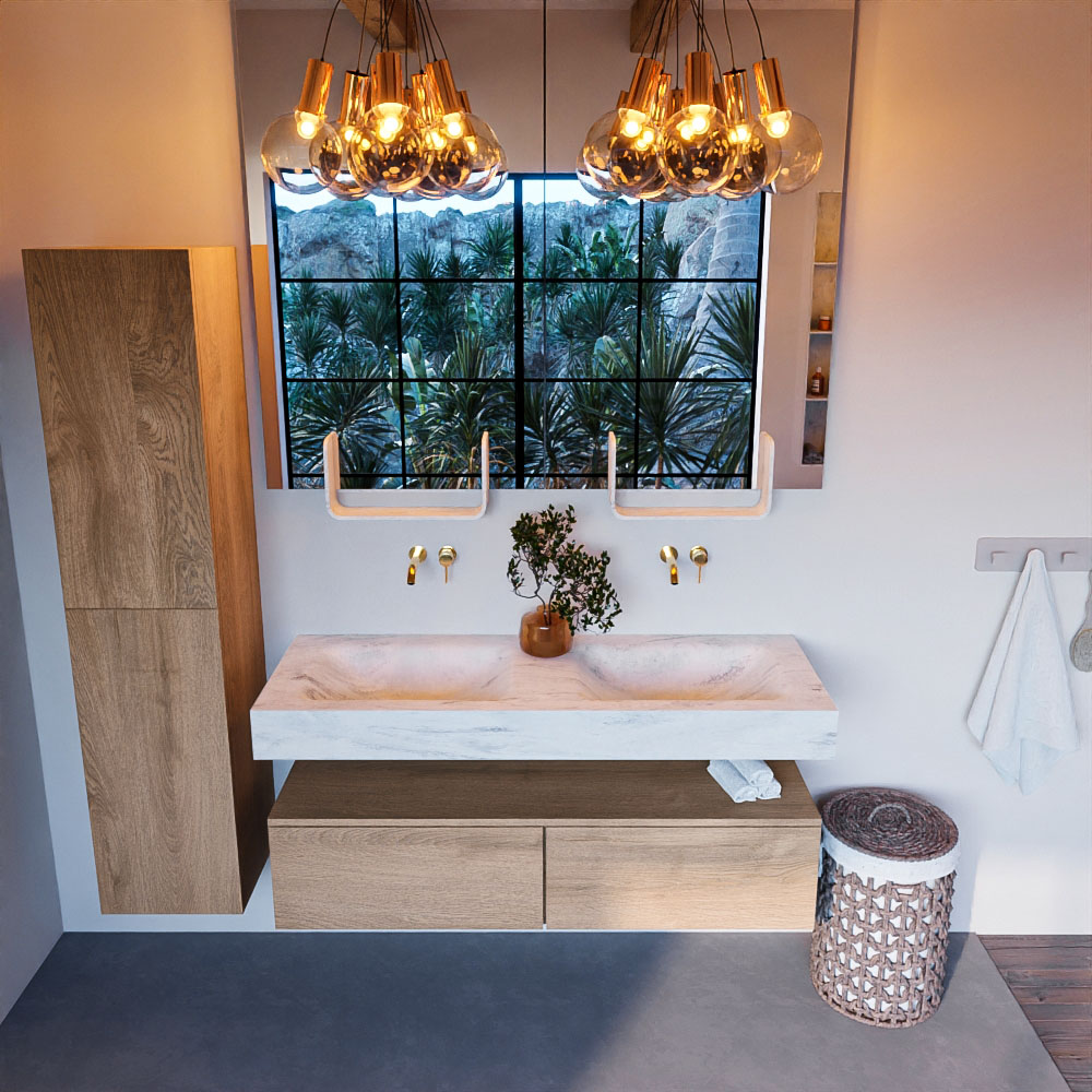 MONDIAZ ALAN-DLUX 130cm mueble de baño Washed Oak 2 cajones. Lavabo CLOUD Doble sin orificios color Opalo. 2 MONDIAZ ALAN-DLUX 130cm mueble de baño Washed Oak 2 cajones. Lavabo CLOUD Doble sin orificios color Opalo. - Imagen 2