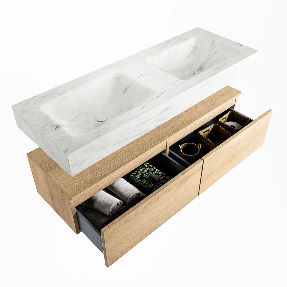 MONDIAZ ALAN-DLUX 130cm mueble de baño Washed Oak 2 cajones. Lavabo CLOUD Doble sin orificios color Opalo. 6 MONDIAZ ALAN-DLUX 130cm mueble de baño Washed Oak 2 cajones. Lavabo CLOUD Doble sin orificios color Opalo. - Imagen 6