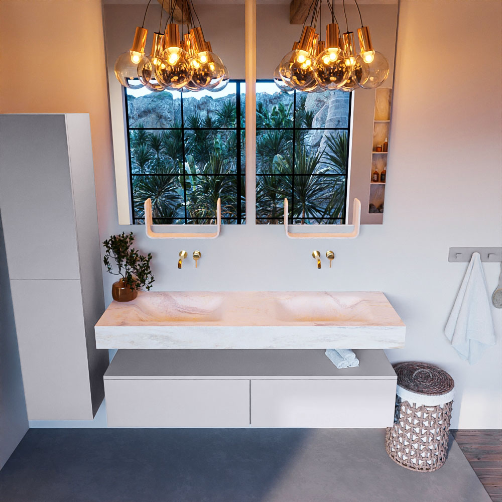 MONDIAZ ALAN-DLUX 150cm mueble de baño Cale 2 cajones. Lavabo CLOUD Doble sin orificios color Ostra. 2 MONDIAZ ALAN-DLUX 150cm mueble de baño Cale 2 cajones. Lavabo CLOUD Doble sin orificios color Ostra. - Imagen 2