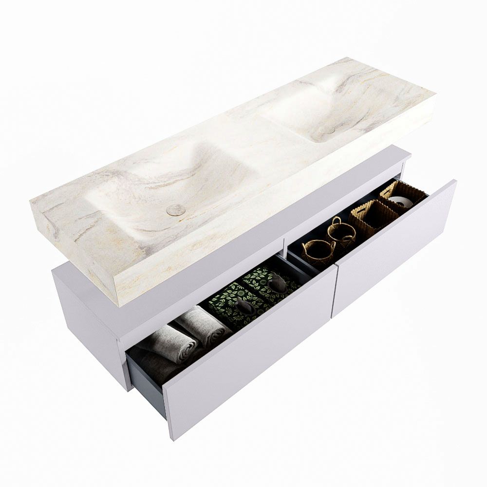 MONDIAZ ALAN-DLUX 150cm mueble de baño Cale 2 cajones. Lavabo CLOUD Doble sin orificios color Ostra. 6 MONDIAZ ALAN-DLUX 150cm mueble de baño Cale 2 cajones. Lavabo CLOUD Doble sin orificios color Ostra. - Imagen 6