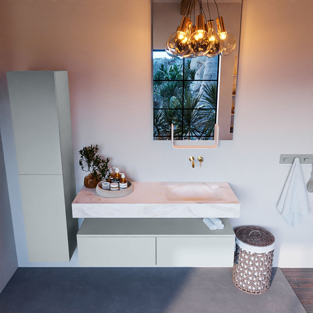 MONDIAZ ALAN-DLUX 130cm mueble de baño Clay 2 cajones. Lavabo CLOUD Derecho sin orificios color Ostra. 2 MONDIAZ ALAN-DLUX 130cm mueble de baño Clay 2 cajones. Lavabo CLOUD Derecho sin orificios color Ostra. - Imagen 2