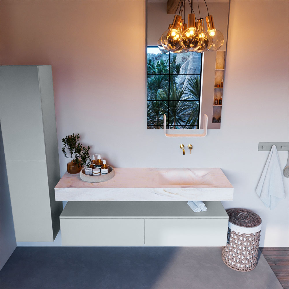 MONDIAZ ALAN-DLUX 150cm mueble de baño Clay 2 cajones. Lavabo CLOUD Derecho sin orificios color Ostra. 2 MONDIAZ ALAN-DLUX 150cm mueble de baño Clay 2 cajones. Lavabo CLOUD Derecho sin orificios color Ostra. - Imagen 2