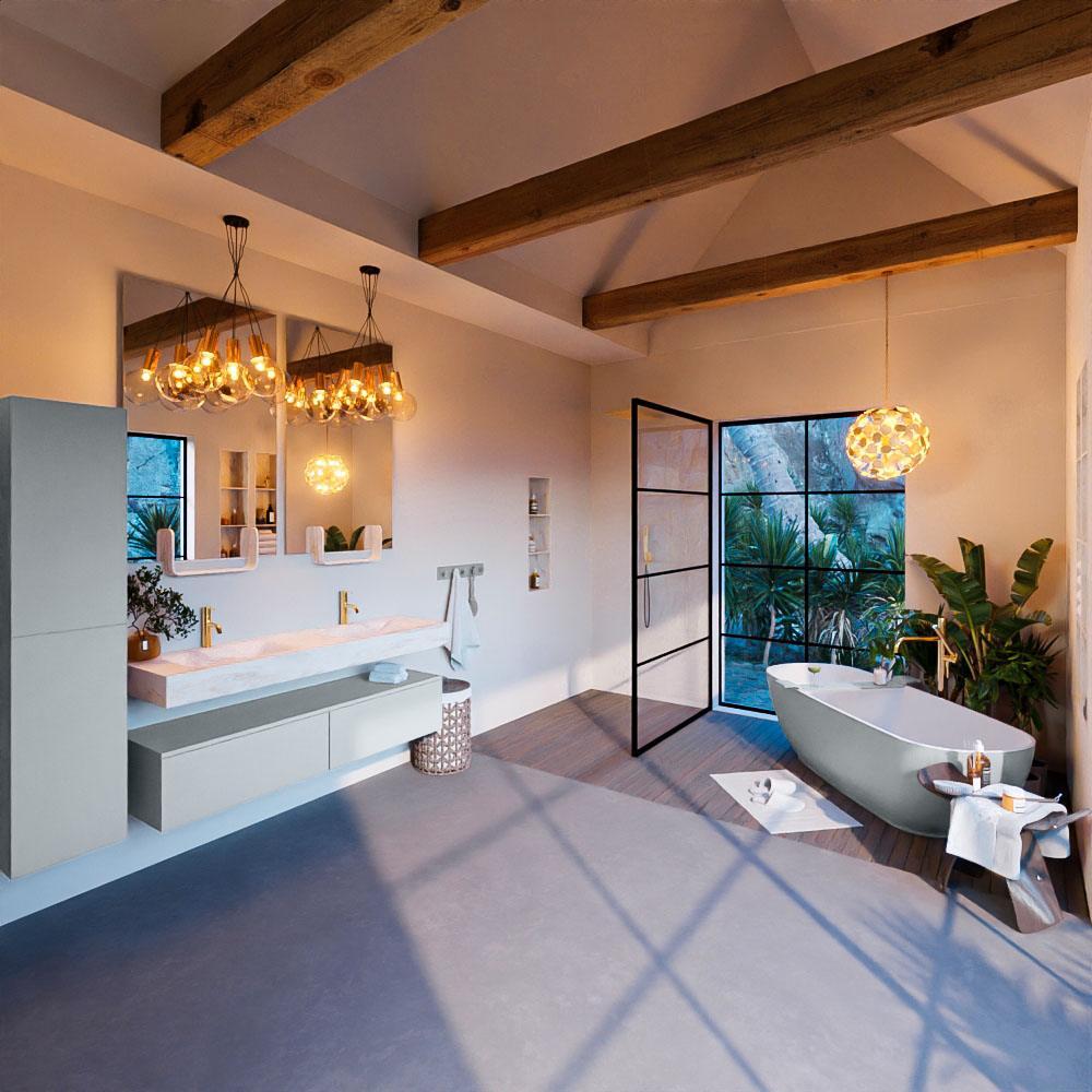 MONDIAZ ALAN-DLUX 150cm mueble de baño Clay 2 cajones. Lavabo CLOUD Doble 2 orificios color Ostra. 3 MONDIAZ ALAN-DLUX 150cm mueble de baño Clay 2 cajones. Lavabo CLOUD Doble 2 orificios color Ostra. - Imagen 3