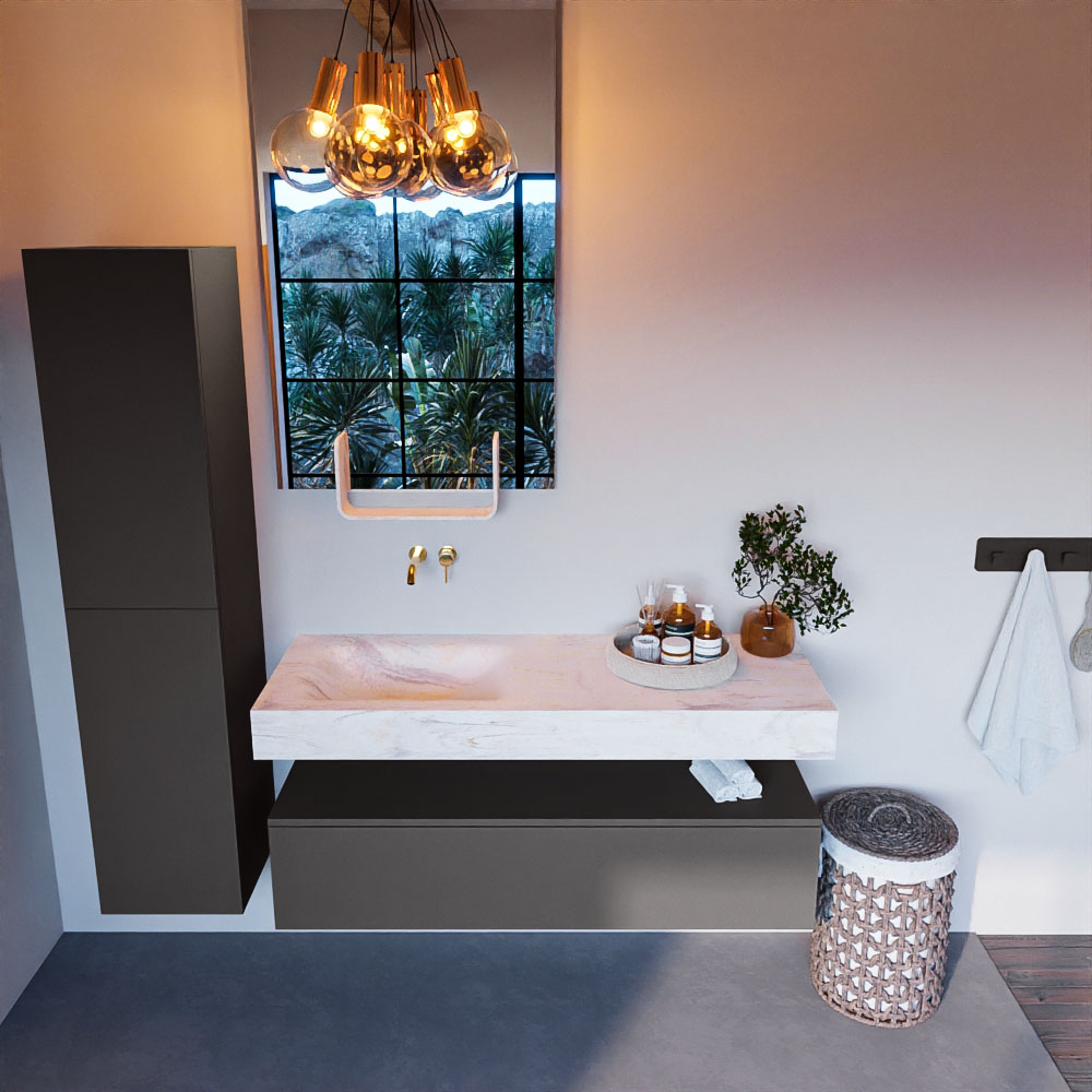 MONDIAZ ALAN-DLUX 130cm mueble de baño Dark Grey 1 cajón. Lavabo CLOUD Izquierda sin orificios color Ostra. 2 MONDIAZ ALAN-DLUX 130cm mueble de baño Dark Grey 1 cajón. Lavabo CLOUD Izquierda sin orificios color Ostra. - Imagen 2