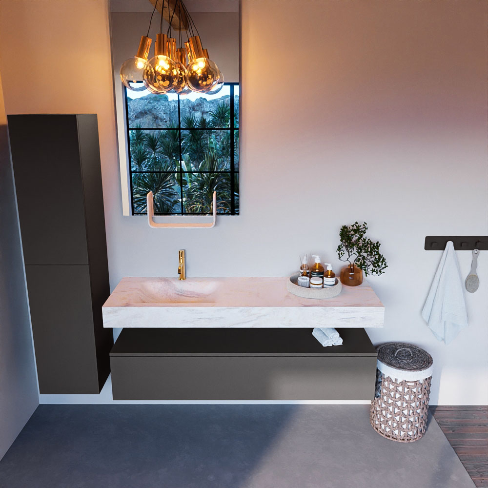 MONDIAZ ALAN-DLUX 150cm mueble de baño Dark Grey 1 cajón. Lavabo CLOUD Izquierda 1 orificio color Ostra. 2 MONDIAZ ALAN-DLUX 150cm mueble de baño Dark Grey 1 cajón. Lavabo CLOUD Izquierda 1 orificio color Ostra. - Imagen 2