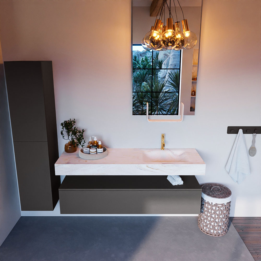 MONDIAZ ALAN-DLUX 150cm mueble de baño Dark Grey 1 cajón. Lavabo CLOUD Derecho 1 orificio color Ostra. 2 MONDIAZ ALAN-DLUX 150cm mueble de baño Dark Grey 1 cajón. Lavabo CLOUD Derecho 1 orificio color Ostra. - Imagen 2