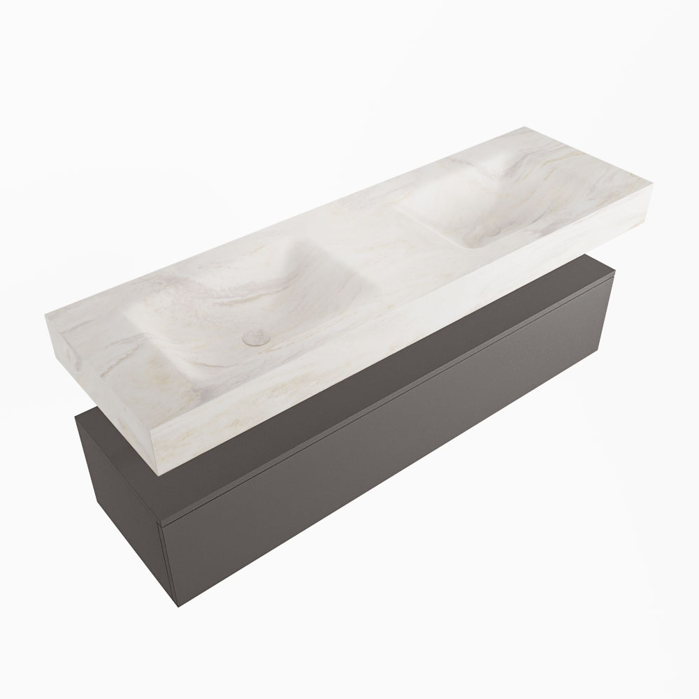 MONDIAZ ALAN-DLUX 150cm mueble de baño Dark Grey 1 cajón. Lavabo CLOUD Doble sin orificios color Ostra. 5 MONDIAZ ALAN-DLUX 150cm mueble de baño Dark Grey 1 cajón. Lavabo CLOUD Doble sin orificios color Ostra. - Imagen 5