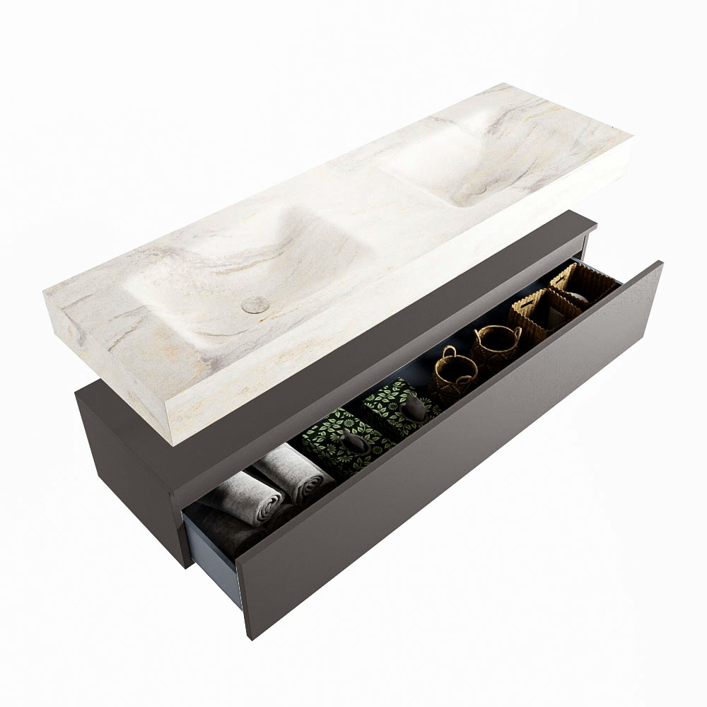 MONDIAZ ALAN-DLUX 150cm mueble de baño Dark Grey 1 cajón. Lavabo CLOUD Doble sin orificios color Ostra. 6 MONDIAZ ALAN-DLUX 150cm mueble de baño Dark Grey 1 cajón. Lavabo CLOUD Doble sin orificios color Ostra. - Imagen 6