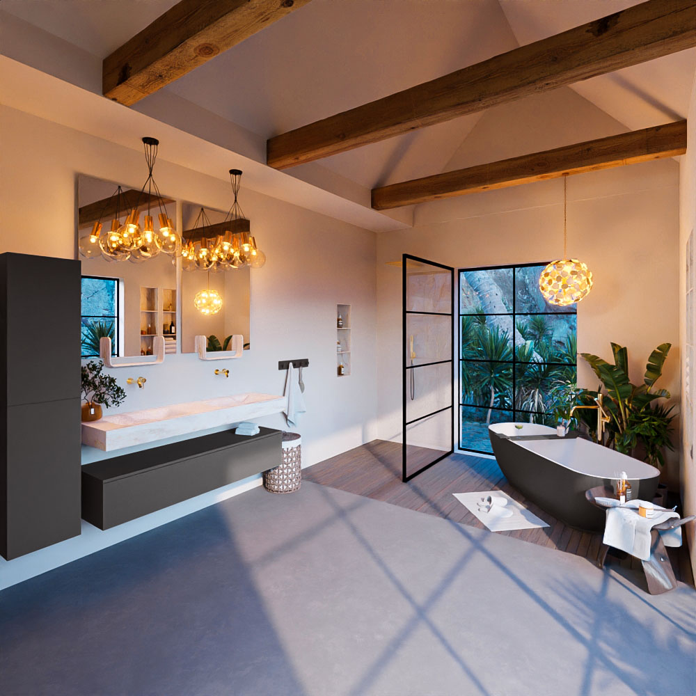 MONDIAZ ALAN-DLUX 150cm mueble de baño Dark Grey 1 cajón. Lavabo CLOUD Doble sin orificios color Ostra. 3 MONDIAZ ALAN-DLUX 150cm mueble de baño Dark Grey 1 cajón. Lavabo CLOUD Doble sin orificios color Ostra. - Imagen 3