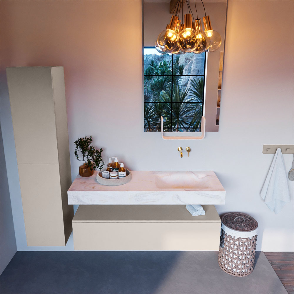 MONDIAZ ALAN-DLUX 130cm mueble de baño Linen 1 cajón. Lavabo CLOUD Derecho sin orificios color Ostra. 2 MONDIAZ ALAN-DLUX 130cm mueble de baño Linen 1 cajón. Lavabo CLOUD Derecho sin orificios color Ostra. - Imagen 2