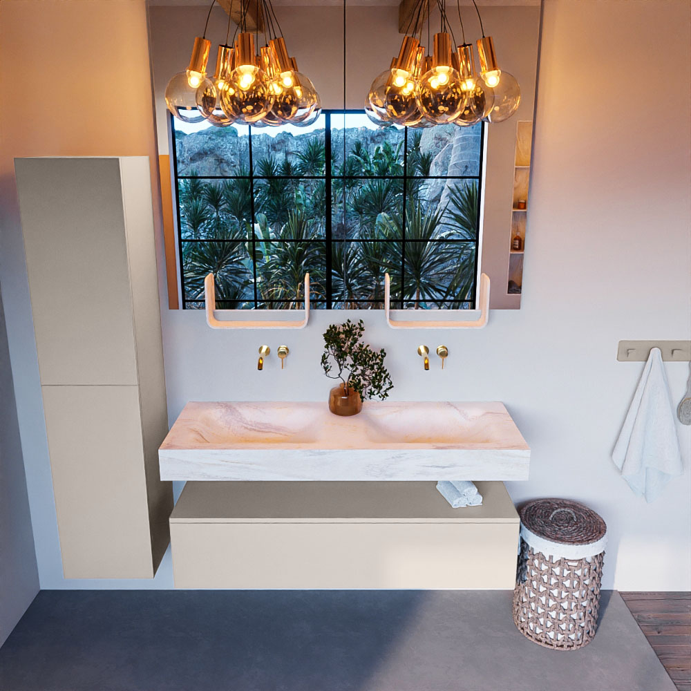 MONDIAZ ALAN-DLUX 130cm mueble de baño Linen 1 cajón. Lavabo CLOUD Doble sin orificios color Ostra. 2 MONDIAZ ALAN-DLUX 130cm mueble de baño Linen 1 cajón. Lavabo CLOUD Doble sin orificios color Ostra. - Imagen 2