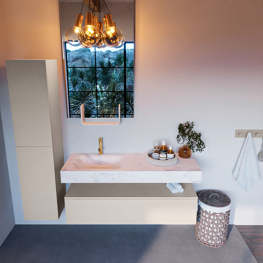 MONDIAZ ALAN-DLUX 130cm mueble de baño Linen 1 cajón. Lavabo CLOUD Izquierda 1 orificio color Ostra. 2 MONDIAZ ALAN-DLUX 130cm mueble de baño Linen 1 cajón. Lavabo CLOUD Izquierda 1 orificio color Ostra. - Imagen 2