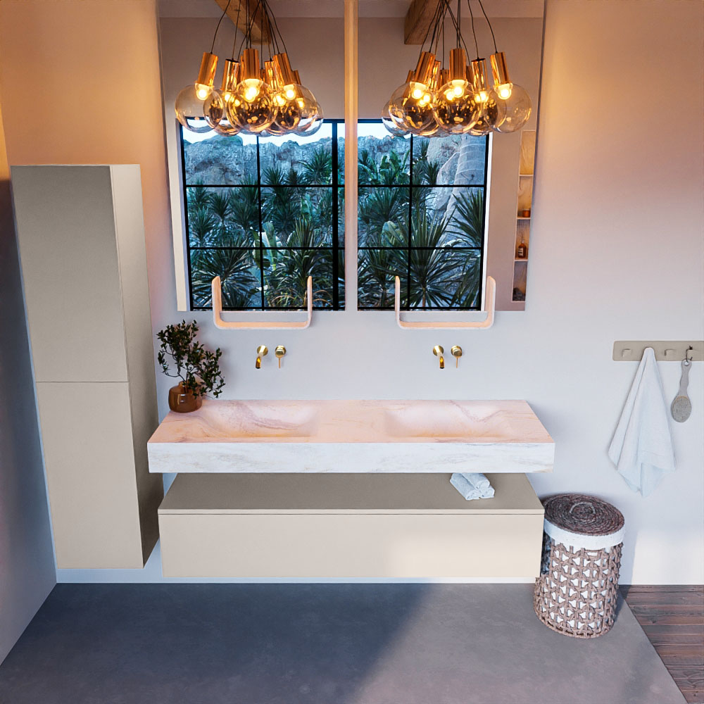 MONDIAZ ALAN-DLUX 150cm mueble de baño Linen 1 cajón. Lavabo CLOUD Doble sin orificios color Ostra. 2 MONDIAZ ALAN-DLUX 150cm mueble de baño Linen 1 cajón. Lavabo CLOUD Doble sin orificios color Ostra. - Imagen 2