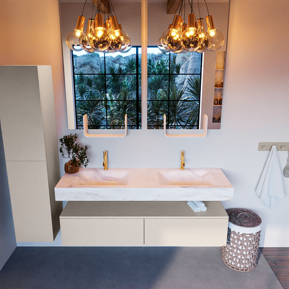 MONDIAZ ALAN-DLUX 150cm mueble de baño Linen 2 cajones. Lavabo CLOUD Doble 2 orificios color Ostra. 2 MONDIAZ ALAN-DLUX 150cm mueble de baño Linen 2 cajones. Lavabo CLOUD Doble 2 orificios color Ostra. - Imagen 2