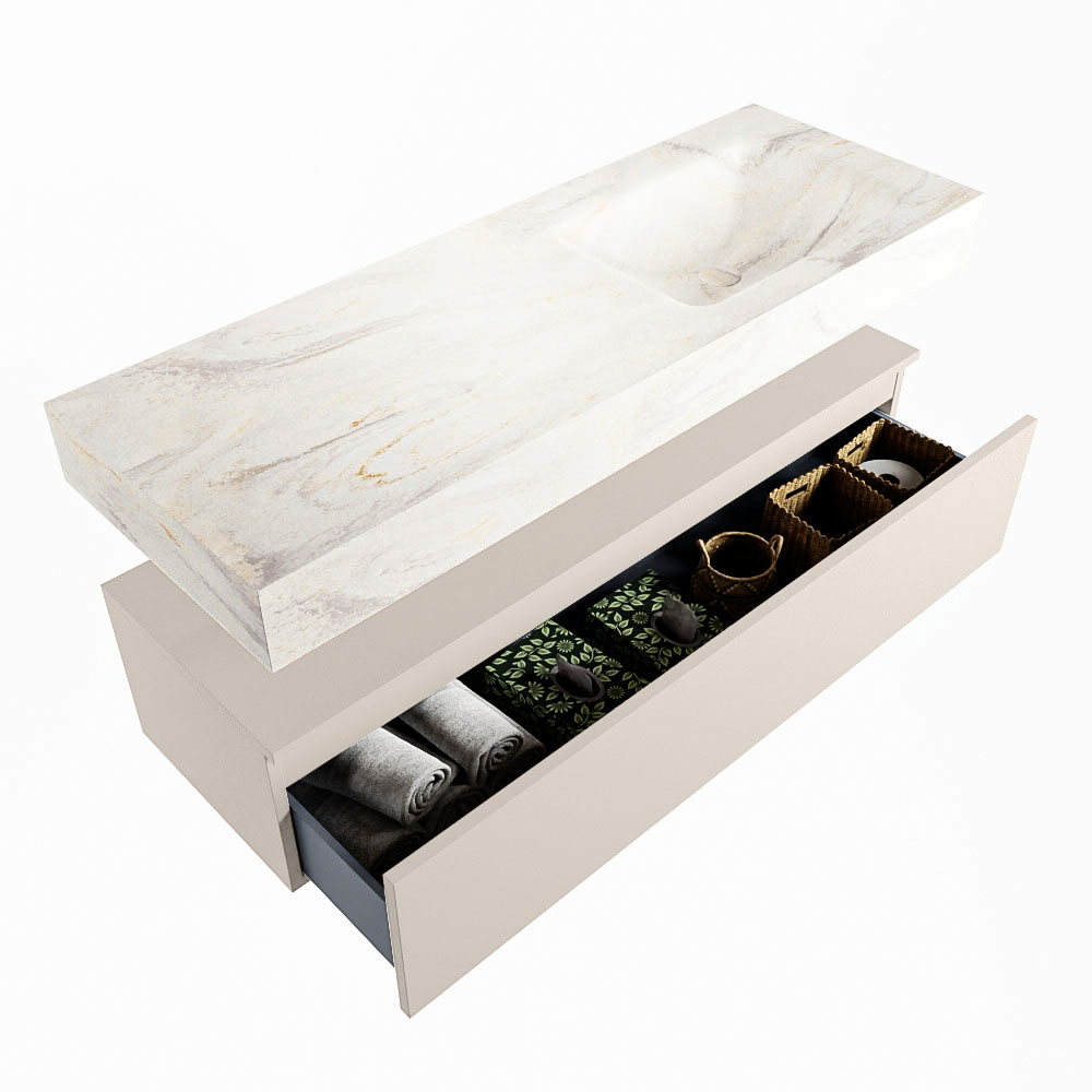 MONDIAZ ALAN-DLUX 130cm mueble de baño Linen 1 cajón. Lavabo CLOUD Derecho sin orificios color Ostra. 6 MONDIAZ ALAN-DLUX 130cm mueble de baño Linen 1 cajón. Lavabo CLOUD Derecho sin orificios color Ostra. - Imagen 6