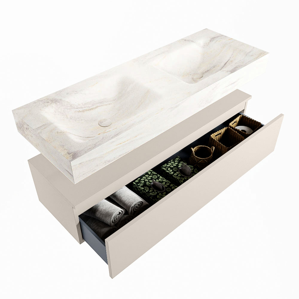 MONDIAZ ALAN-DLUX 130cm mueble de baño Linen 1 cajón. Lavabo CLOUD Doble sin orificios color Ostra. 6 MONDIAZ ALAN-DLUX 130cm mueble de baño Linen 1 cajón. Lavabo CLOUD Doble sin orificios color Ostra. - Imagen 6