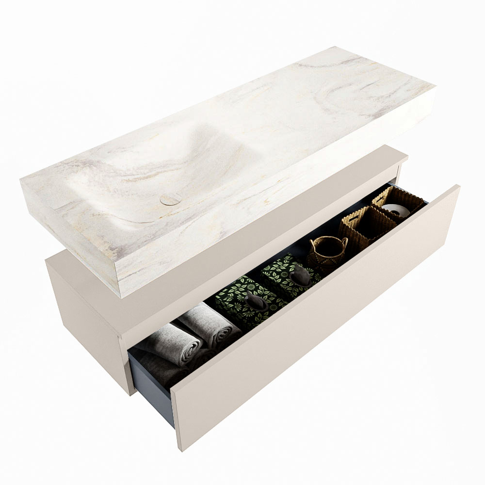 MONDIAZ ALAN-DLUX 130cm mueble de baño Linen 1 cajón. Lavabo CLOUD Izquierda 1 orificio color Ostra. 6 MONDIAZ ALAN-DLUX 130cm mueble de baño Linen 1 cajón. Lavabo CLOUD Izquierda 1 orificio color Ostra. - Imagen 6