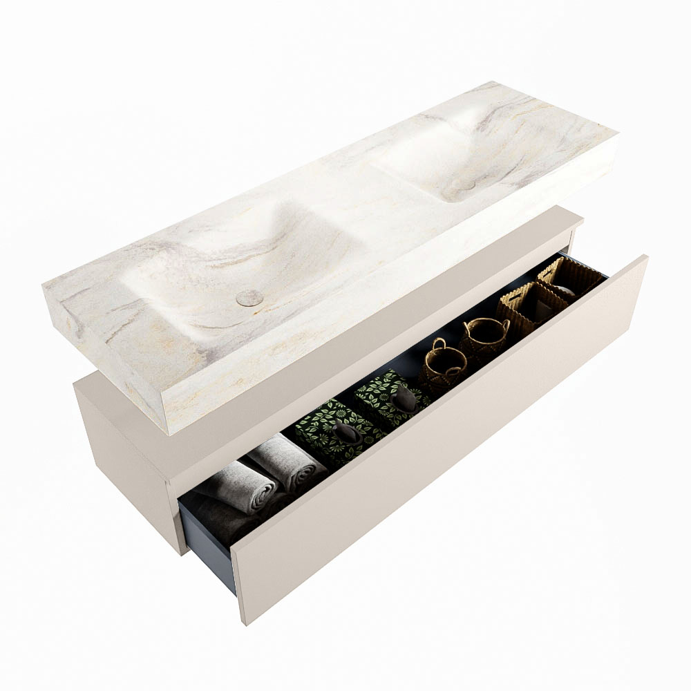 MONDIAZ ALAN-DLUX 150cm mueble de baño Linen 1 cajón. Lavabo CLOUD Doble sin orificios color Ostra. 6 MONDIAZ ALAN-DLUX 150cm mueble de baño Linen 1 cajón. Lavabo CLOUD Doble sin orificios color Ostra. - Imagen 6