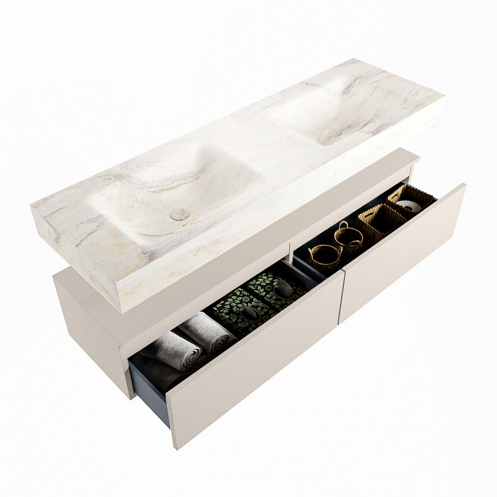 MONDIAZ ALAN-DLUX 150cm mueble de baño Linen 2 cajones. Lavabo CLOUD Doble sin orificios color Ostra. 6 MONDIAZ ALAN-DLUX 150cm mueble de baño Linen 2 cajones. Lavabo CLOUD Doble sin orificios color Ostra. - Imagen 6