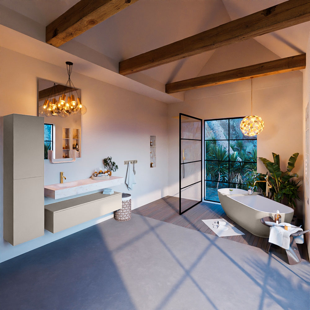MONDIAZ ALAN-DLUX 130cm mueble de baño Linen 1 cajón. Lavabo CLOUD Izquierda 1 orificio color Ostra. 3 MONDIAZ ALAN-DLUX 130cm mueble de baño Linen 1 cajón. Lavabo CLOUD Izquierda 1 orificio color Ostra. - Imagen 3