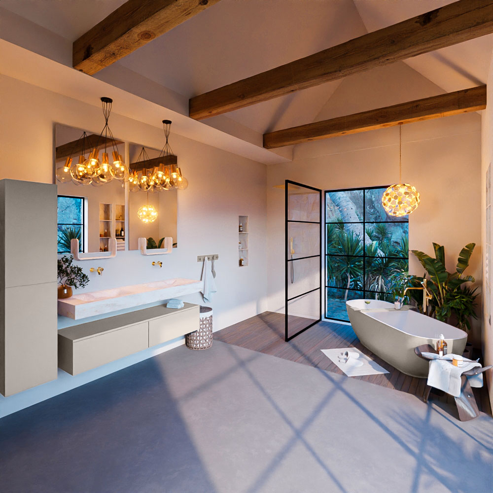 MONDIAZ ALAN-DLUX 150cm mueble de baño Linen 2 cajones. Lavabo CLOUD Doble sin orificios color Ostra. 3 MONDIAZ ALAN-DLUX 150cm mueble de baño Linen 2 cajones. Lavabo CLOUD Doble sin orificios color Ostra. - Imagen 3