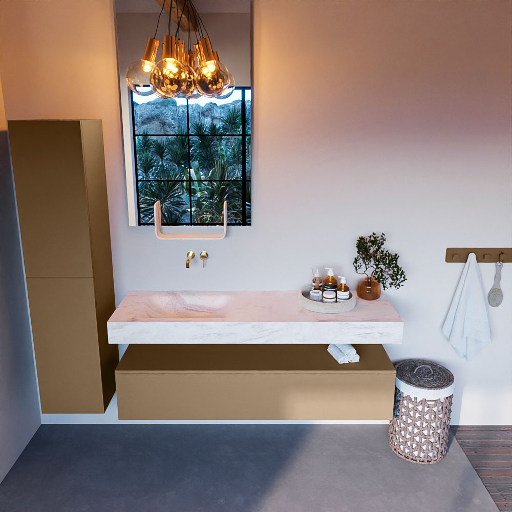MONDIAZ ALAN-DLUX 150cm mueble de baño Oro 1 cajón. Lavabo CLOUD Izquierda sin orificios color Ostra. 2 MONDIAZ ALAN-DLUX 150cm mueble de baño Oro 1 cajón. Lavabo CLOUD Izquierda sin orificios color Ostra. - Imagen 2
