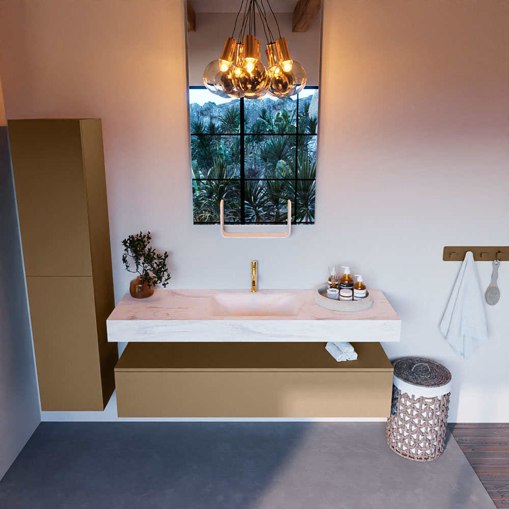 MONDIAZ ALAN-DLUX 150cm mueble de baño Oro 1 cajón. Lavabo CLOUD Centro 1 orificio color Ostra. 2 MONDIAZ ALAN-DLUX 150cm mueble de baño Oro 1 cajón. Lavabo CLOUD Centro 1 orificio color Ostra. - Imagen 2