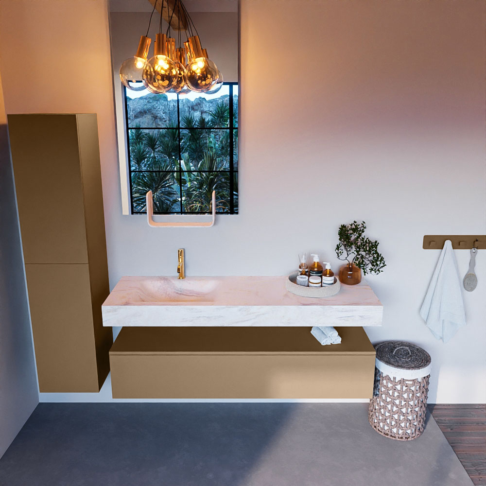 MONDIAZ ALAN-DLUX 150cm mueble de baño Oro 1 cajón. Lavabo CLOUD Izquierda 1 orificio color Ostra. 2 MONDIAZ ALAN-DLUX 150cm mueble de baño Oro 1 cajón. Lavabo CLOUD Izquierda 1 orificio color Ostra. - Imagen 2