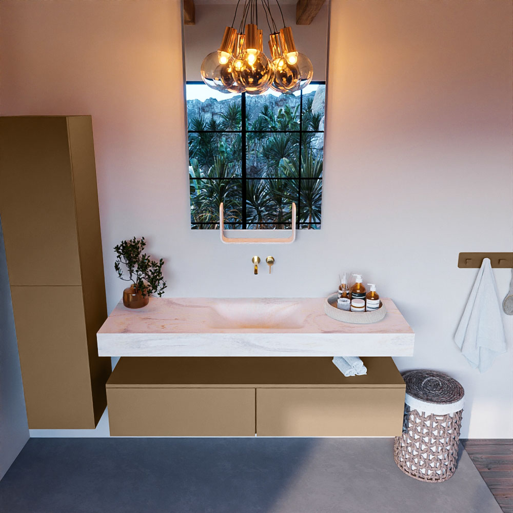 MONDIAZ ALAN-DLUX 150cm mueble de baño Oro 2 cajones. Lavabo CLOUD Centro sin orificios color Ostra. 2 MONDIAZ ALAN-DLUX 150cm mueble de baño Oro 2 cajones. Lavabo CLOUD Centro sin orificios color Ostra. - Imagen 2