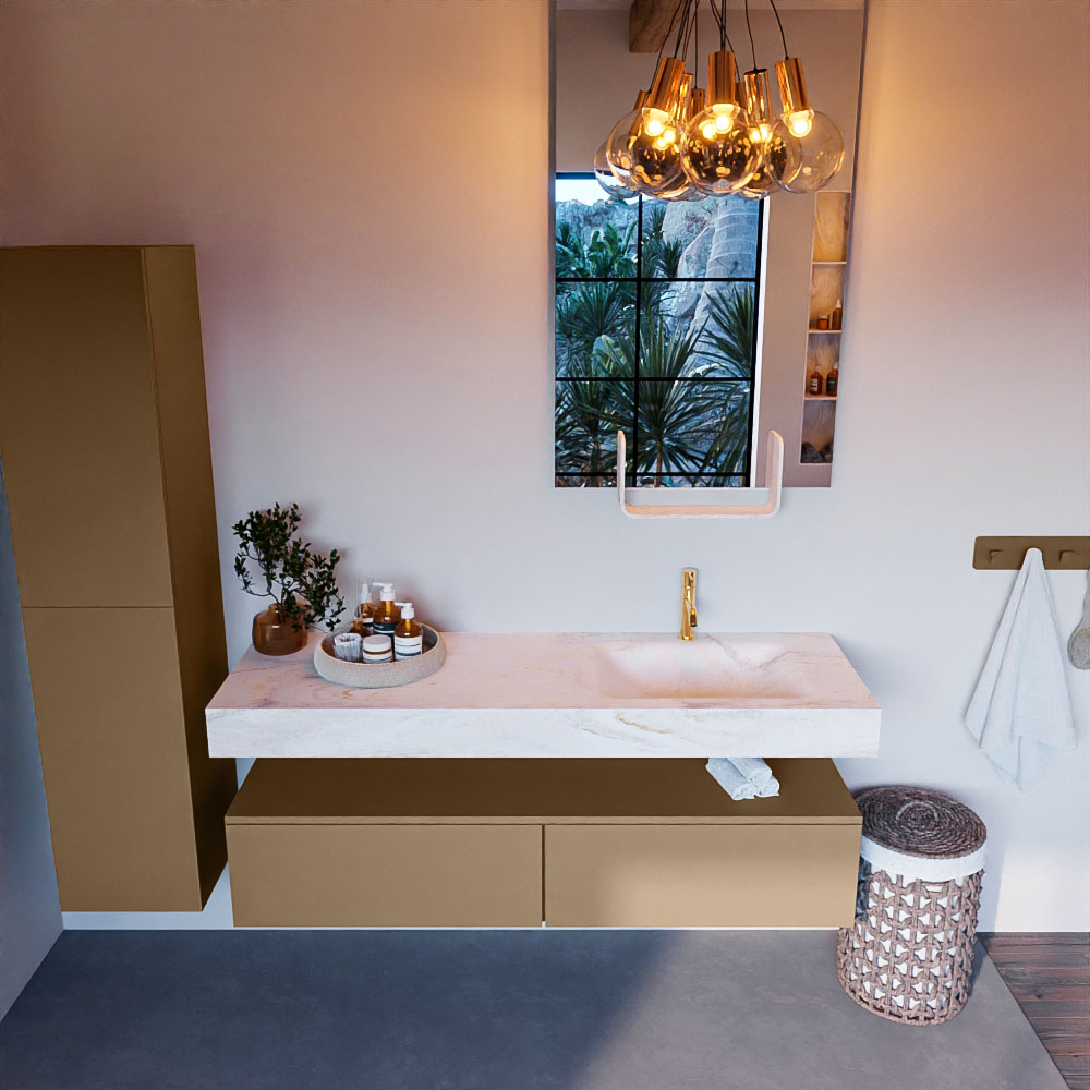 MONDIAZ ALAN-DLUX 150cm mueble de baño Oro 2 cajones. Lavabo CLOUD Derecho 1 orificio color Ostra. 2 MONDIAZ ALAN-DLUX 150cm mueble de baño Oro 2 cajones. Lavabo CLOUD Derecho 1 orificio color Ostra. - Imagen 2
