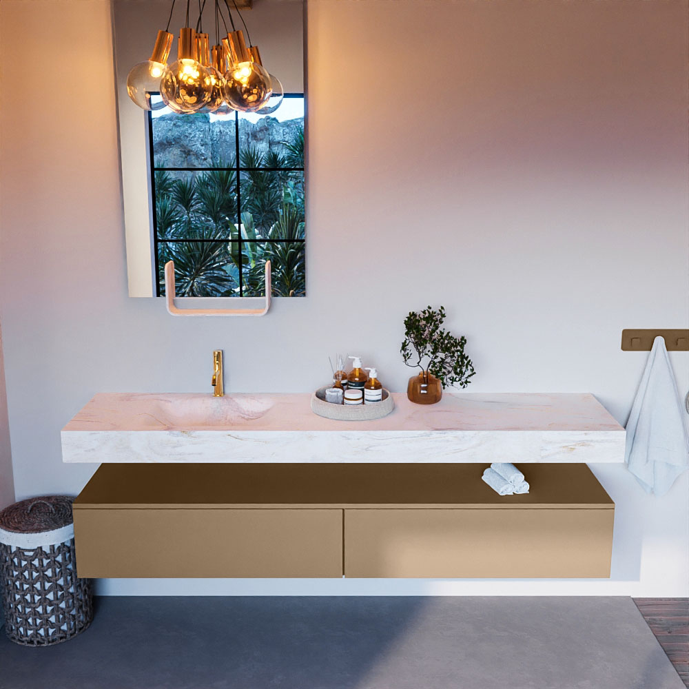 MONDIAZ ALAN-DLUX 200cm mueble de baño Oro 2 cajones. Lavabo CLOUD Izquierda 1 orificio color Ostra. 2 MONDIAZ ALAN-DLUX 200cm mueble de baño Oro 2 cajones. Lavabo CLOUD Izquierda 1 orificio color Ostra. - Imagen 2