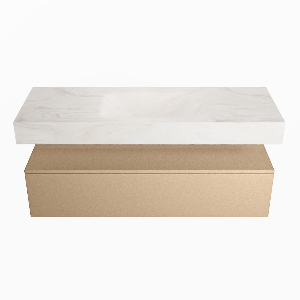 MONDIAZ ALAN-DLUX 130cm mueble de baño Oro 1 cajón. Lavabo CLOUD Centro sin orificios color Ostra. 4 MONDIAZ ALAN-DLUX 130cm mueble de baño Oro 1 cajón. Lavabo CLOUD Centro sin orificios color Ostra. - Imagen 4