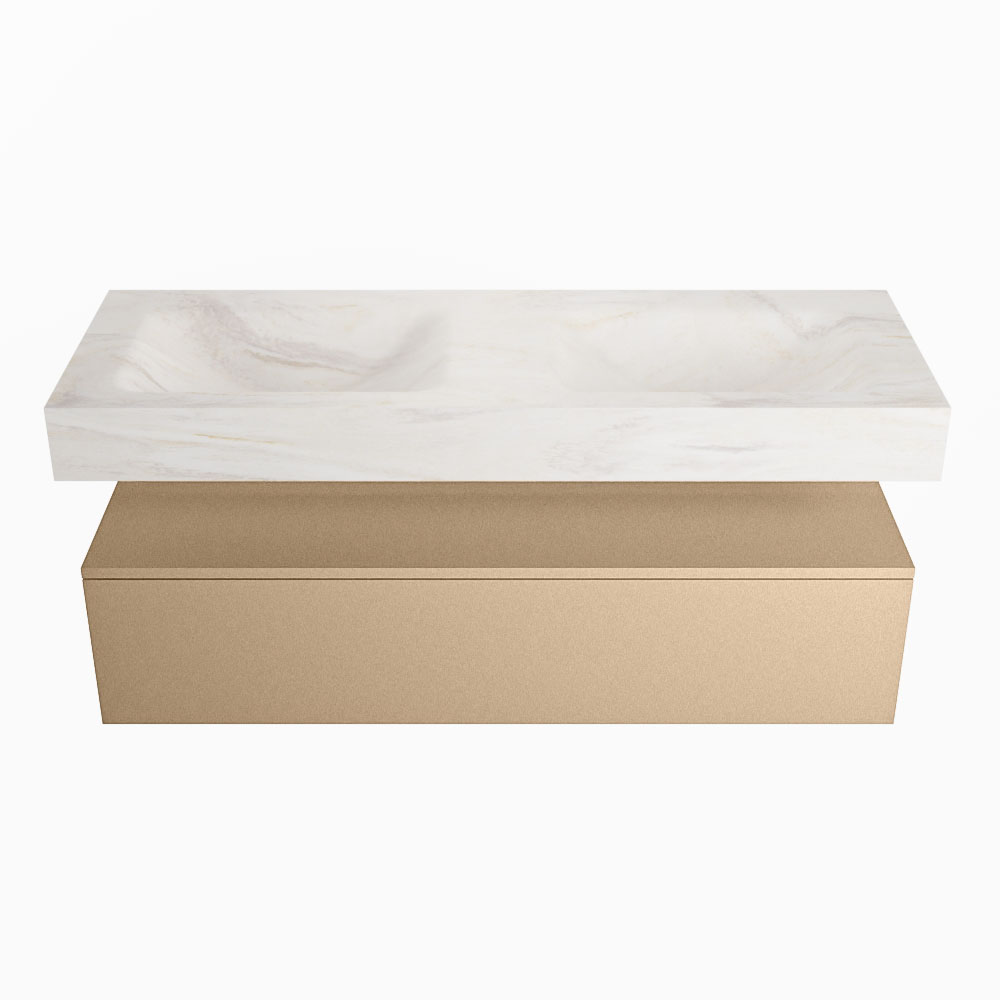 MONDIAZ ALAN-DLUX 130cm mueble de baño Oro 1 cajón. Lavabo CLOUD Doble sin orificios color Ostra. 4 MONDIAZ ALAN-DLUX 130cm mueble de baño Oro 1 cajón. Lavabo CLOUD Doble sin orificios color Ostra. - Imagen 4