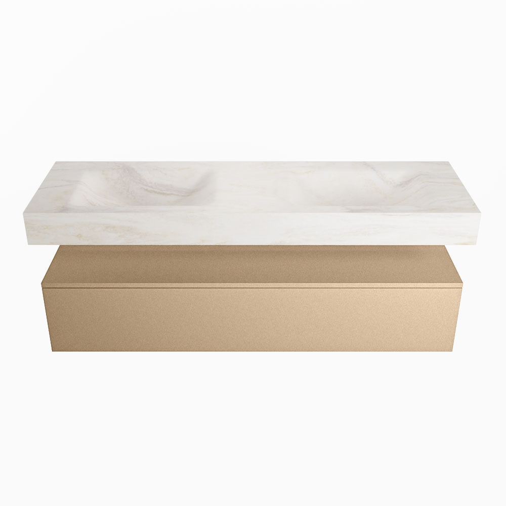 MONDIAZ ALAN-DLUX 150cm mueble de baño Oro 1 cajón. Lavabo CLOUD Doble 2 orificios color Ostra. 4 MONDIAZ ALAN-DLUX 150cm mueble de baño Oro 1 cajón. Lavabo CLOUD Doble 2 orificios color Ostra. - Imagen 4